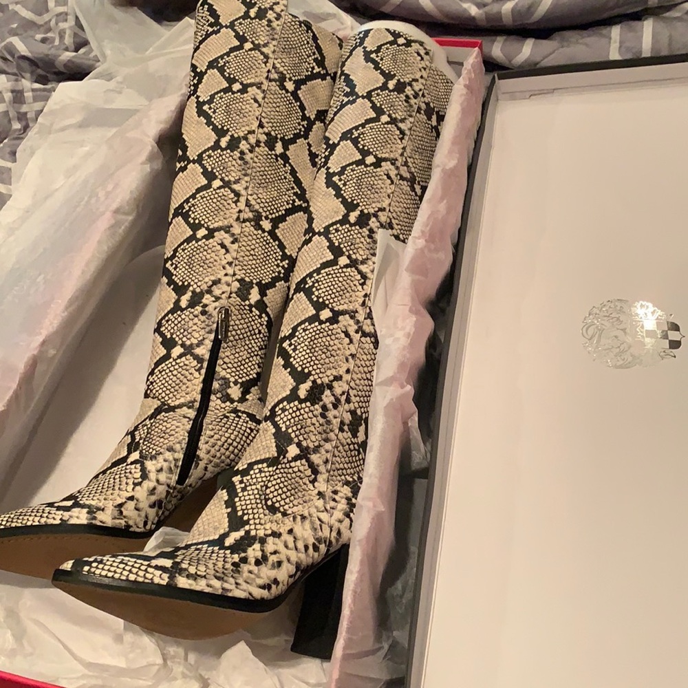 Vince Camuto snake skin thigh boot